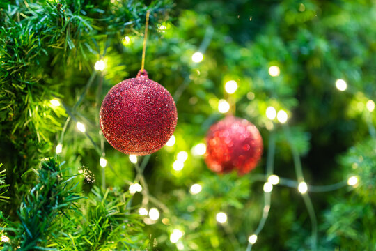 Christmas bauble hanging decoration on Christmas tree