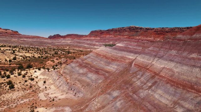 Drone aerial of colorful badlands in Paria, Grand Staircase Escalante National Monument, Utah.