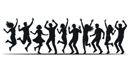 Fototapeta premium Dancing group silhouettes express joy and freedom on a clean white background.