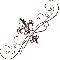 Decorative vintage swirl design with fleur lis icon. © yeasin