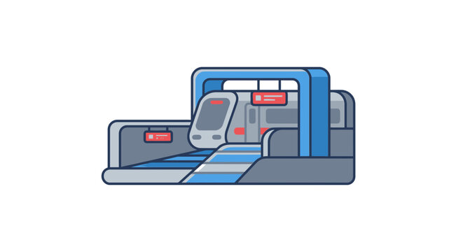 Modern train arriving at station, flat design