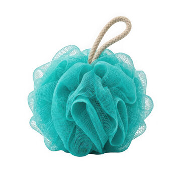 Turquoise bath sponge loofah with a rope handle isolated on transparent background