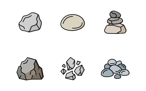 Minimalist Rock and Stone Icon Set Vector Illustration