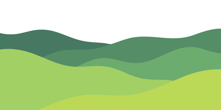 Abstract green rolling hills landscape with layered wavy shapes representing nature and grassy meadow scenery