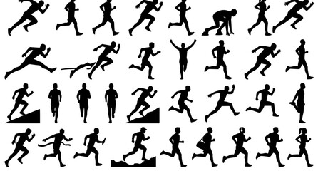 Fototapeta premium Diverse Human Running Athlete Jogging and Marathon Silhouette Vector Collection