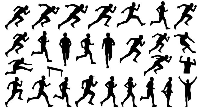 Dynamic Running Poses Sprinting Jogging and Athletic Movement Silhouette Vector
