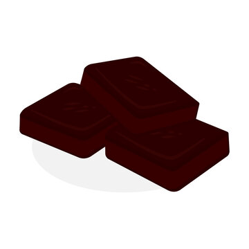 Three square pieces of rich dark chocolate stacked neatly together, featuring a smooth brown appearance and delicious look, ideal for food, dessert, packaging, and advertising designs