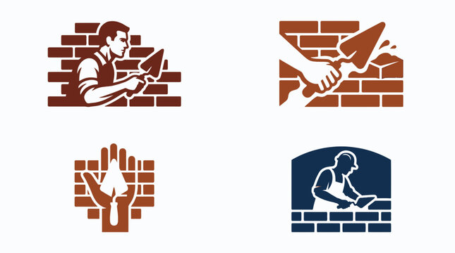 Masonry and Bricklayer Logo Set - Construction Vector Graphic