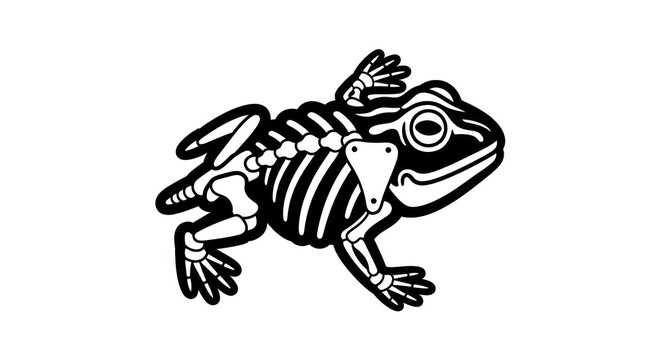 Frog skeleton illustration in black.