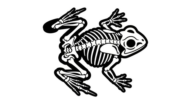 Frog skeleton illustration on white background.