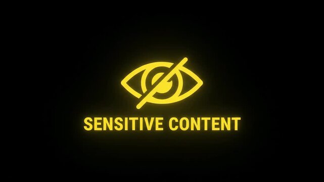 Sensitive content warning animation with hidden eye icon on black background