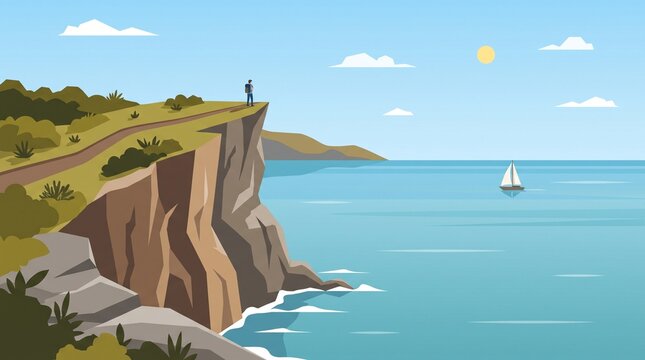 Hiker cliff ocean