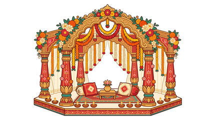 Fototapeta premium Ornate traditional Indian wedding mandap with floral decorations.