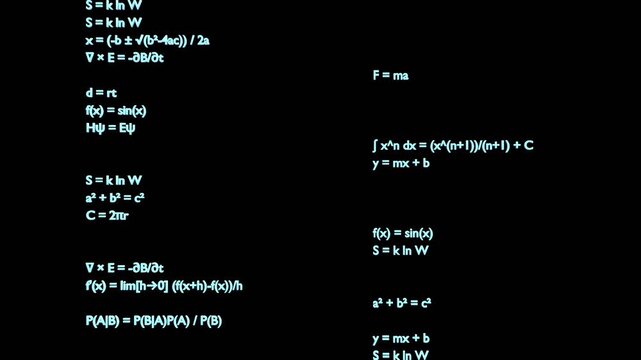 Mathematical Formulas Flowing Downward on Transparent Background, Seamless 4K Loop