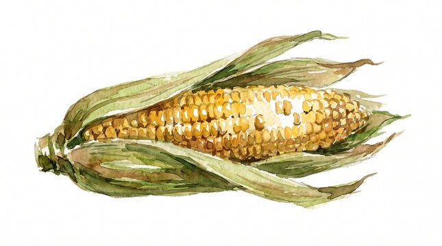 Watercolor corn on white
