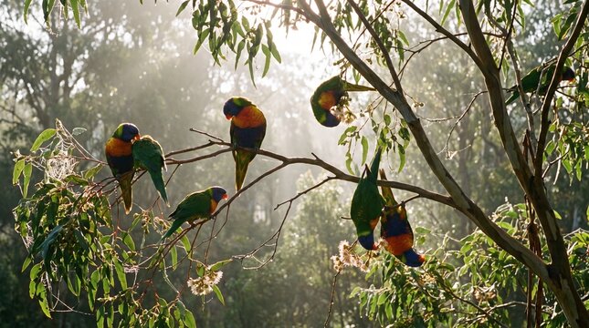 Rainbow lorikeets feeding
