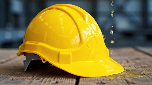 Close-up of a yellow hard hat, yellow hard hat
