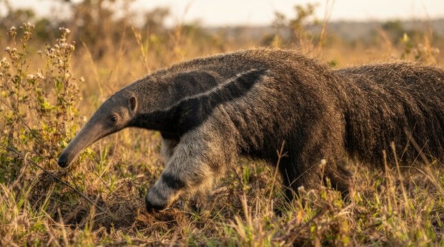 Wild Giant Anteater Foraging in Brazilian Grassland Habitat