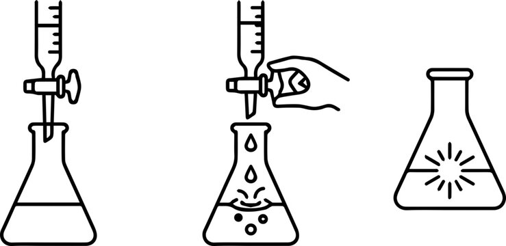 Laboratory Titration and Analytical Chemistry Procedure Vector Icons