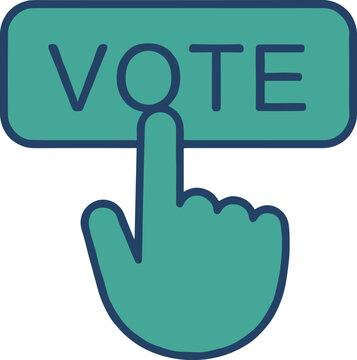 Digital voting concept with finger pressing vote button icon on screen for democratic election choice.