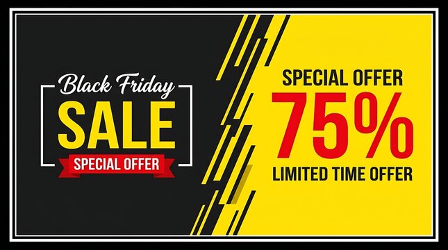 Black Friday Sale Banner with Seventy Five Percent Discount Offer
