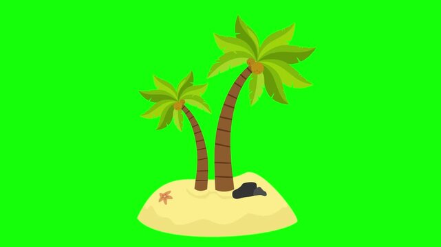 Tropical island with palm trees green screen suitable for animation.