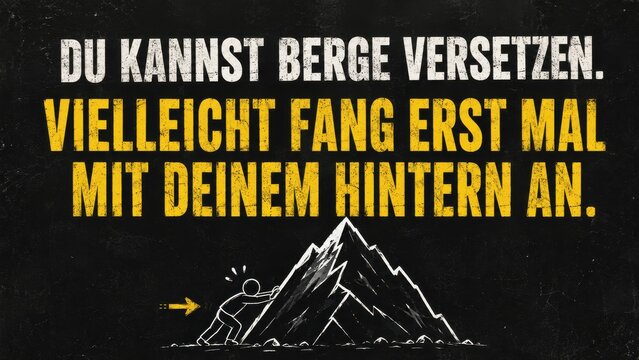 Person pushing mountain uphill with motivational text