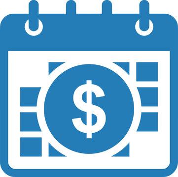 Calendar dollar icon featuring currency symbol for financial scheduling and payment due date tracking.