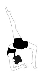 Fototapeta premium Minimalist black and white illustration of a woman in a yoga pose, representing mindfulness, relaxation, balance, wellness, fitness, and healthy living.