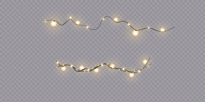 Christmas lights isolated on checkered vector background. Set of Christmas glowing garlands. For advertising invitations, web banners, postcards
