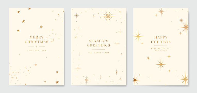 White Christmas and Happy New Year card vector. Winter Star ,Night  sky, leaves branch, snow flake with gold foil texture on white background. Illustration for cover, print, poster, invitation.