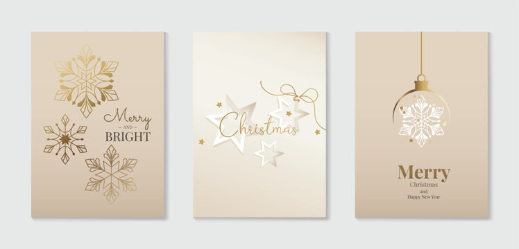 White Christmas and Happy New Year card vector. Winter Star ,Night  sky, leaves branch, snow flake with gold foil texture on white background. Illustration for cover, print, poster, invitation.