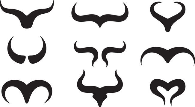 Mustache and horn shapes set isolated on transparent background