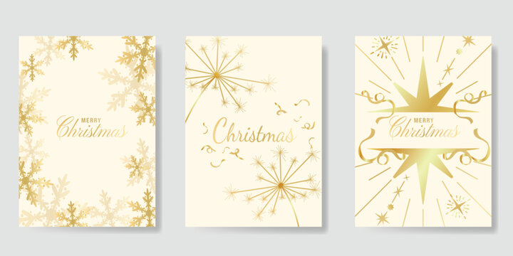 White Christmas and Happy New Year card vector. Winter Star ,Night  sky, leaves branch, snow flake with gold foil texture on white background. Illustration for cover, print, poster, invitation.