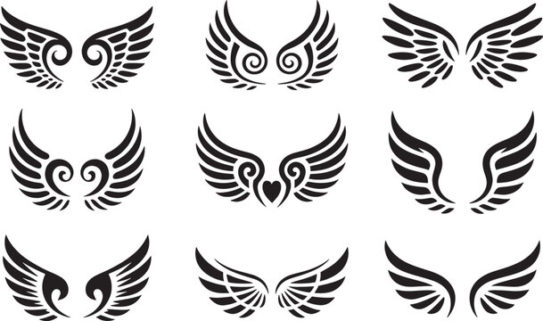 Ornate feathered wing designs set with elegant curved flight shapes and creative tribal tattoo icons.