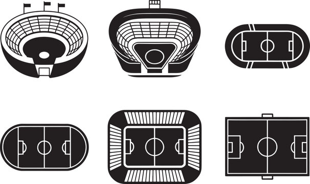 Collection of stadium and sports field icons and graphics on a transparent background.