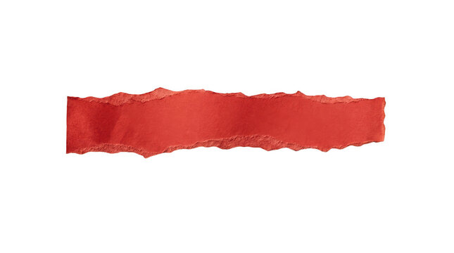 A horizontal red paper strip with torn edges isolated on a plain surface