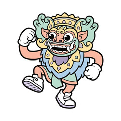 Fototapeta premium Retro Cartoon Walking Balinese Barong Mascot Character Illustration
