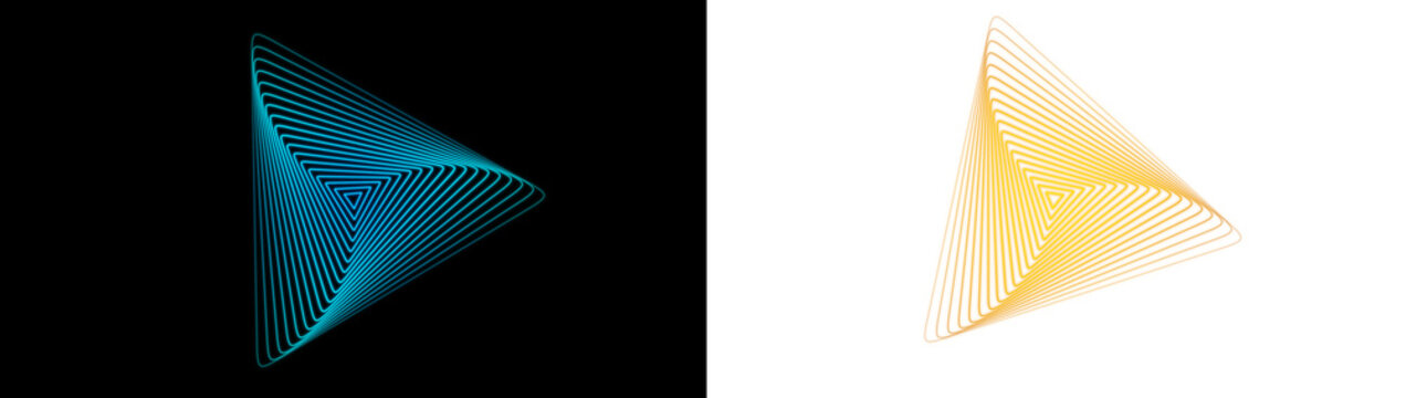 Glowing blue and golden neon triangle outlines on a transparent background, creating a futuristic abstract digital design.