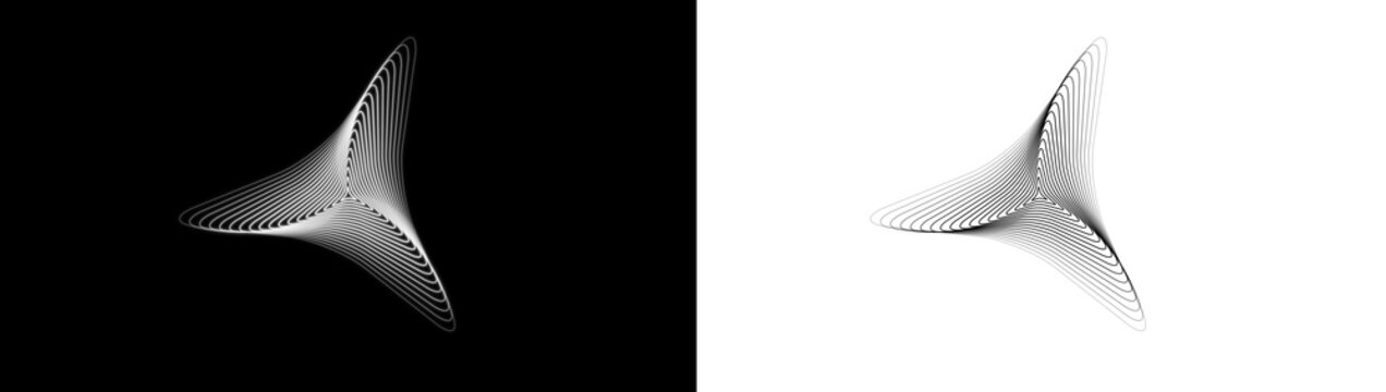 Black and White Neon Curved Triangle Outline on Transparent Background