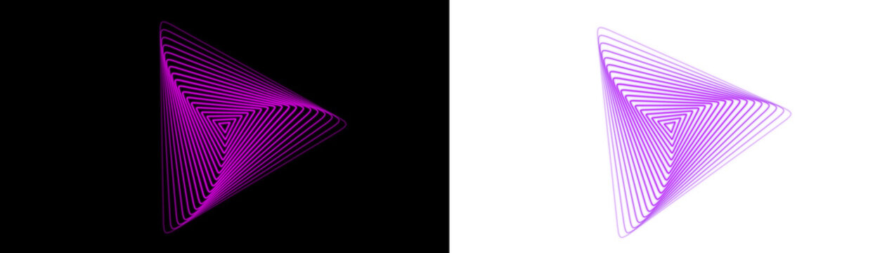 Glowing purple and pink neon triangle outlines on a transparent background, creating a futuristic abstract digital design.