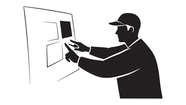 Person using a touchscreen kiosk for interactive self service information display in public space