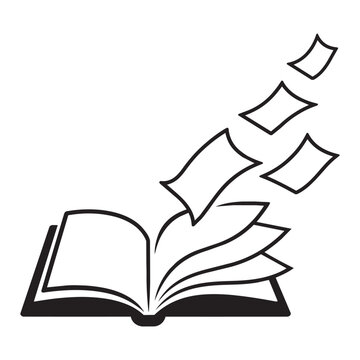 Open book with flying pages vector icon illustration