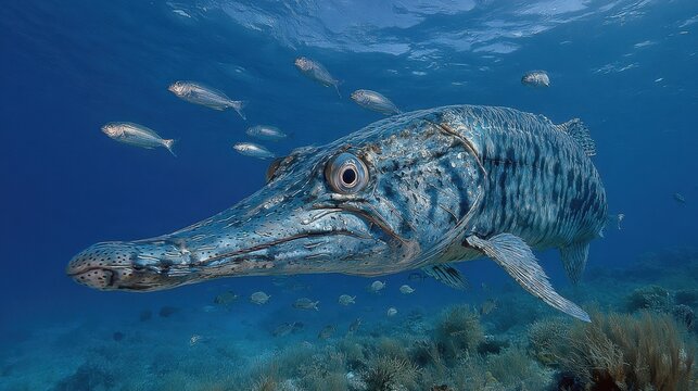 Alligator Gar Swims Underwater, Ancient Fish in its Natural Habitat