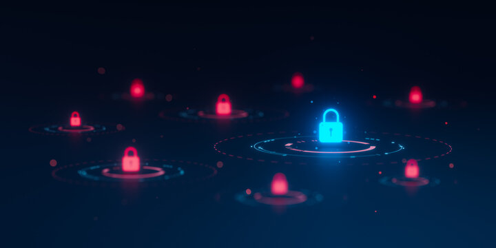 Cyber security of glowing padlock protect digital data network with secure lock on technology background