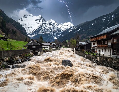Total Destruction of a Mountain Village After a Massive Flood