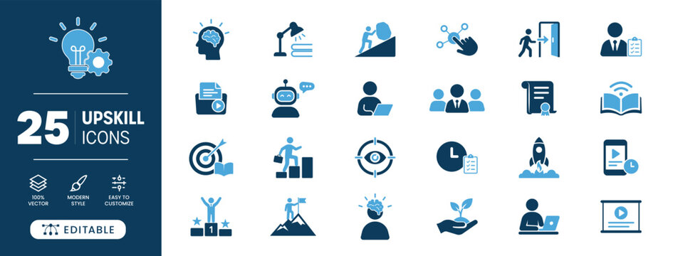 25 Upskilling Icons for Career Growth Training and Learning