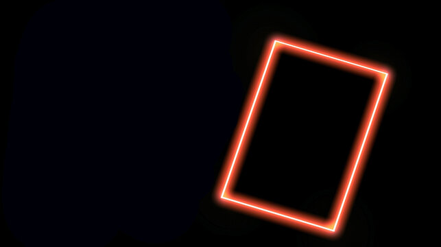 Tilted glowing red neon rectangle frame on dark black background