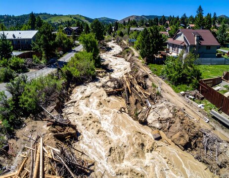 Aerial Top Down Photograph Showing Destruction After Mountain Disaster