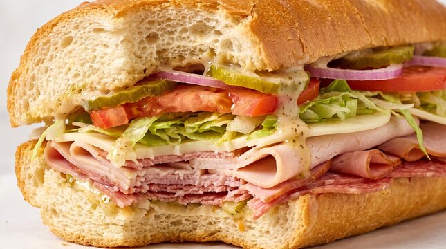 Juicy submarine sandwich with a bite mark